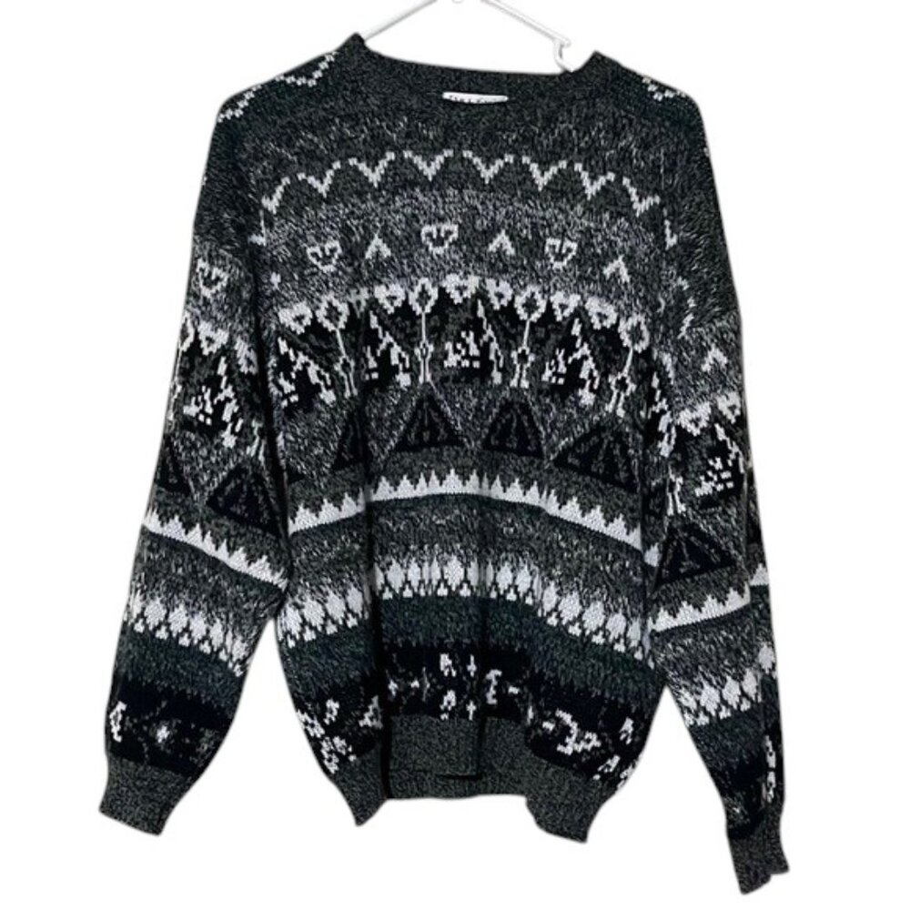 Vintage 1990's City Streets Black and Gray Abstract Grandpa Sweater - Picture 1 of 8